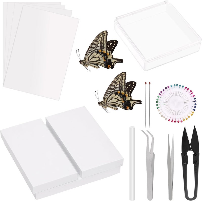 Rustark 15Pcs Making Insect Specimen Tools Kit Insect Pinning Kit with Insect Pins Wings Pressing Paper Insect Pinning Board Insect Display Case Entomology Supplies for Bugs Collection Science - Image 1